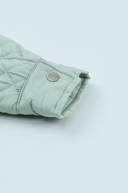 Green Quilted Pocketed Zip-up Cropped Jacket