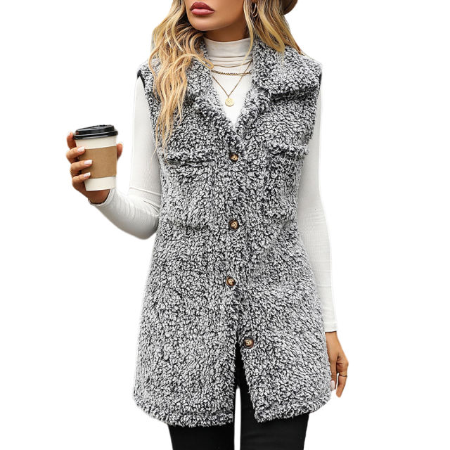 Black Double-sided Velvet Button Vest Jacket
