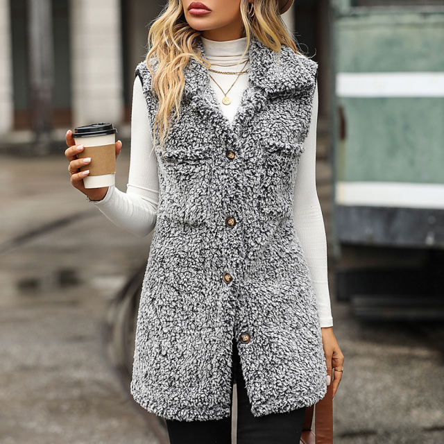 Black Double-sided Velvet Button Vest Jacket