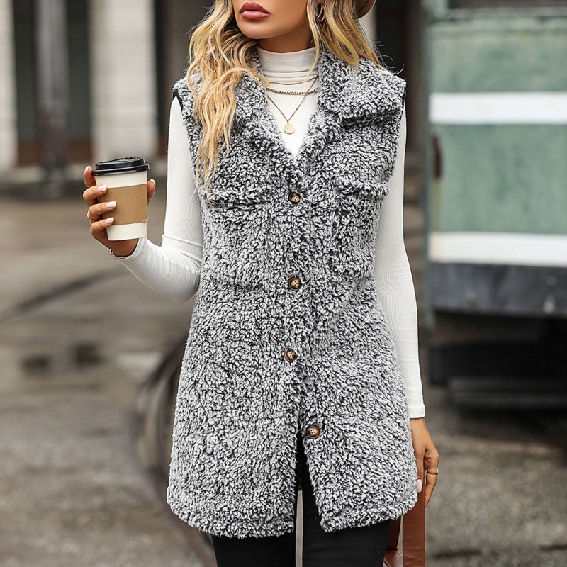 Black Double-sided Velvet Button Vest Jacket