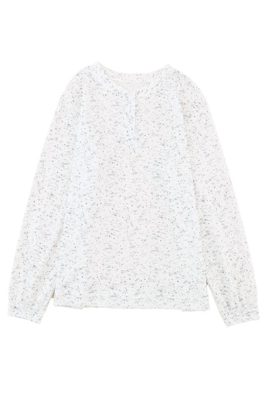 Gray Slouchy Heather Rib Knit Long Sleeve Henley Top