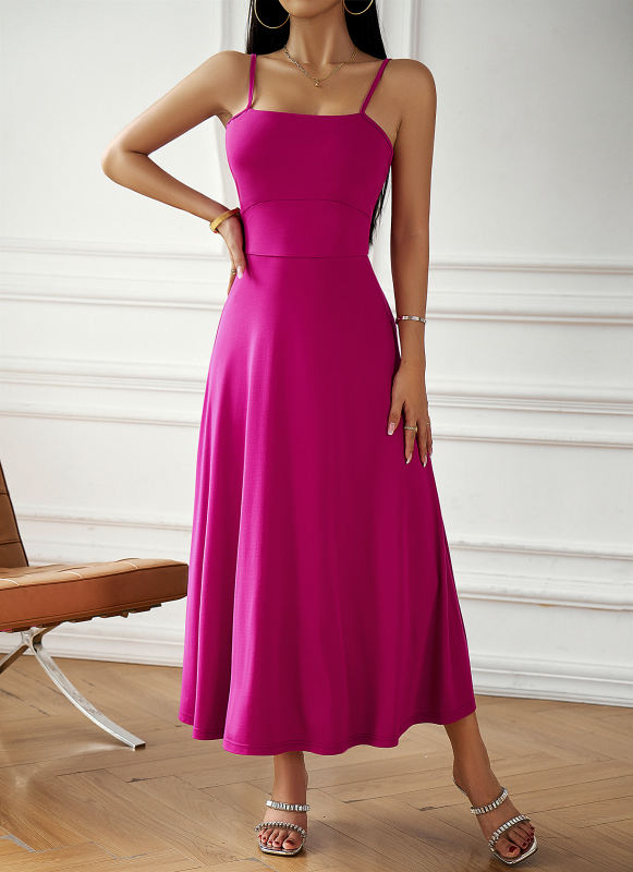 Purple Back Crisscross Spaghetti Straps Long Dress