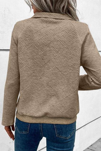 Pale Khaki  Textured Knit Buttoned Kangaroo Pocket Sweatshirt