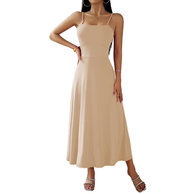 Apricot Back Crisscross Spaghetti Straps Long Dress