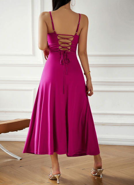 Purple Back Crisscross Spaghetti Straps Long Dress