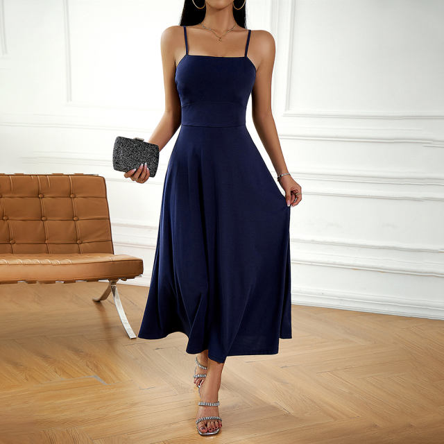 Black Back Crisscross Spaghetti Straps Long Dress