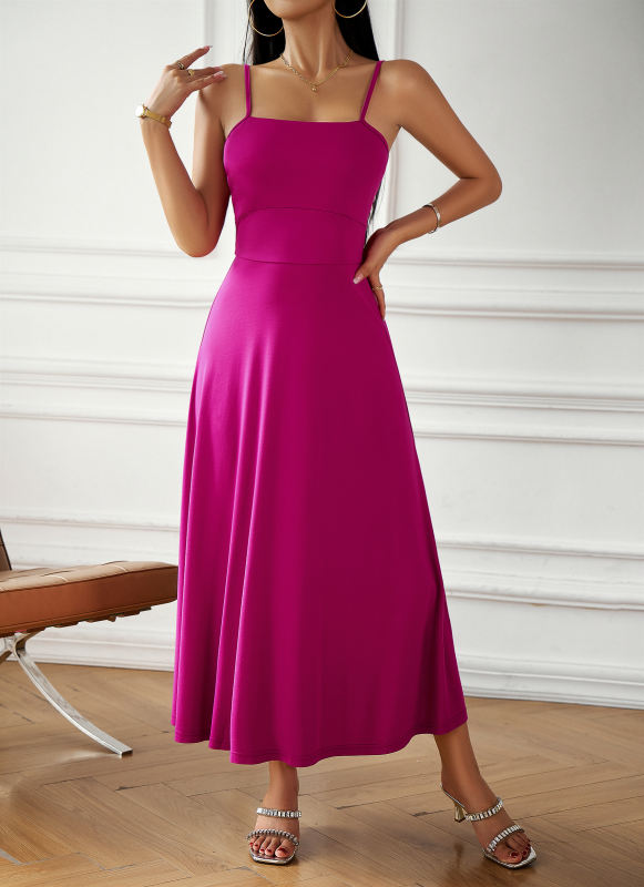 Purple Back Crisscross Spaghetti Straps Long Dress
