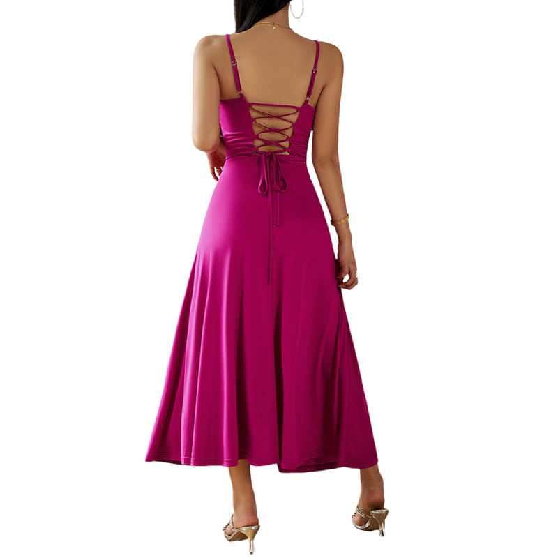 Purple Back Crisscross Spaghetti Straps Long Dress