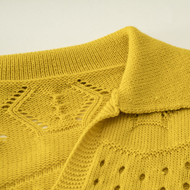 Yellow Polo V Neck Long Sleeve Knit Sweater
