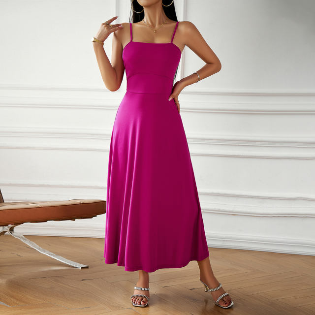 Purple Back Crisscross Spaghetti Straps Long Dress