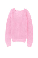Pink Ribbed Knit V Neck Sweater