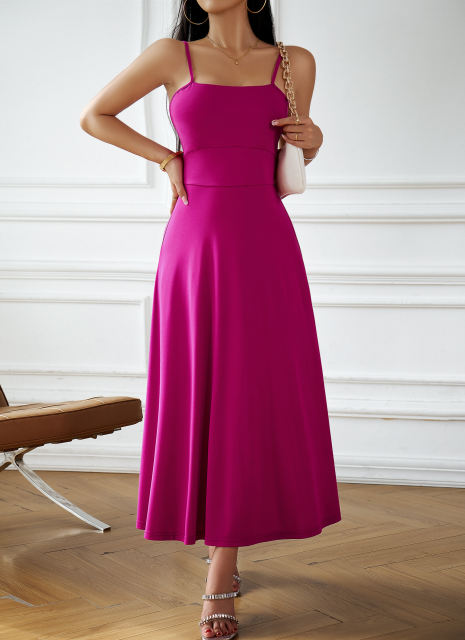 Purple Back Crisscross Spaghetti Straps Long Dress
