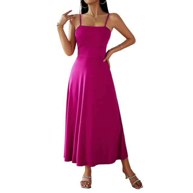 Purple Back Crisscross Spaghetti Straps Long Dress