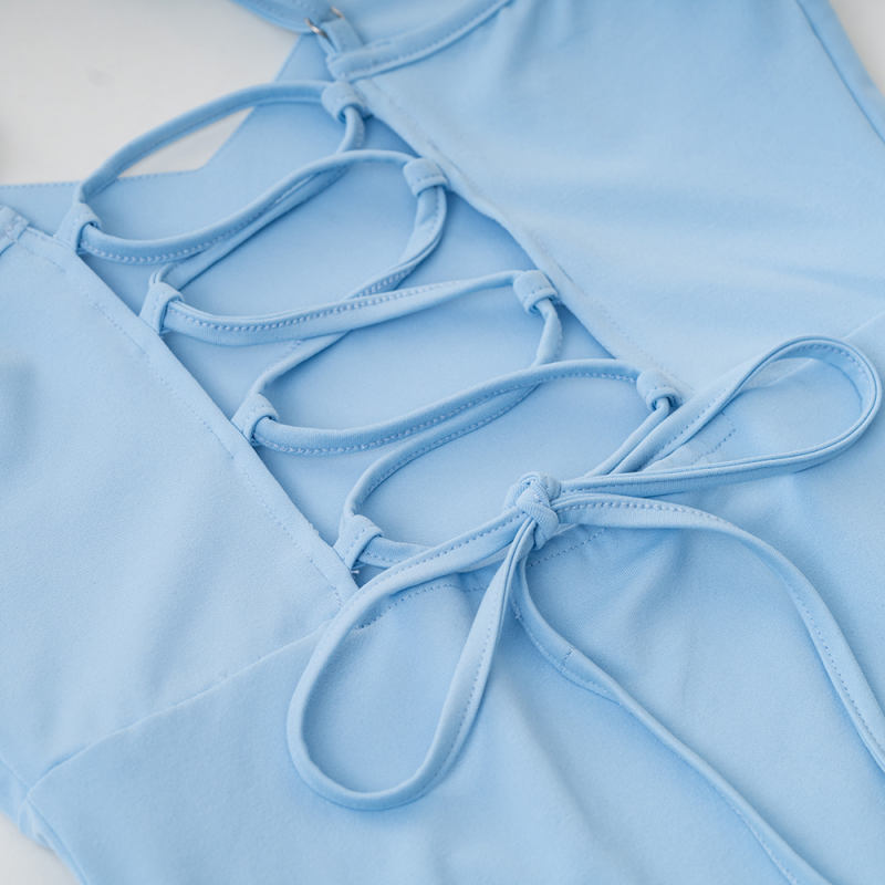 Blue Spaghetti Straps V Neck Split Bodycon Dress