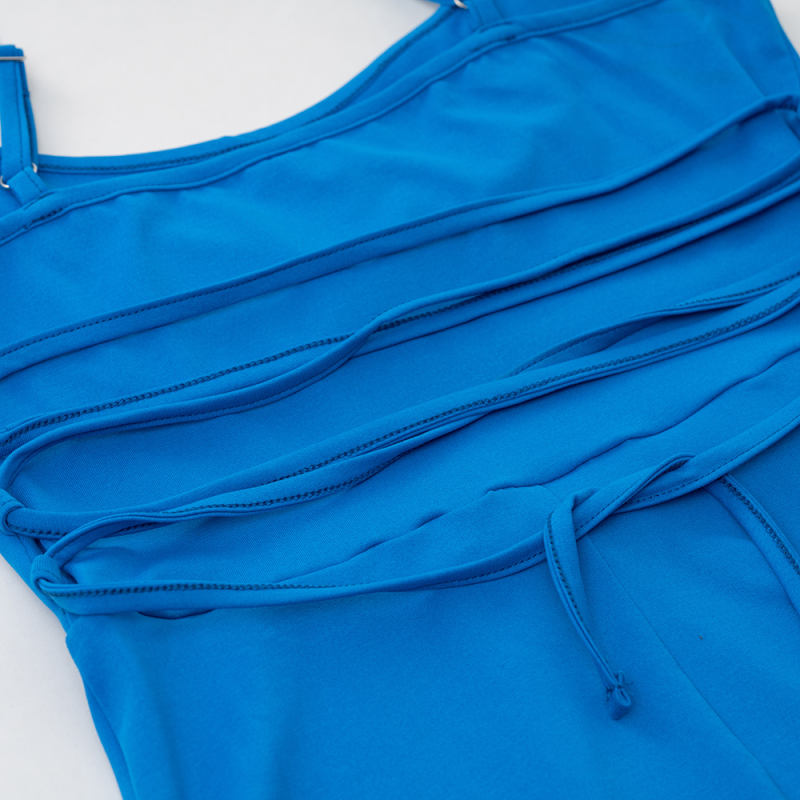 Blue Back Lace-up Spaghetti Straps Long Dress