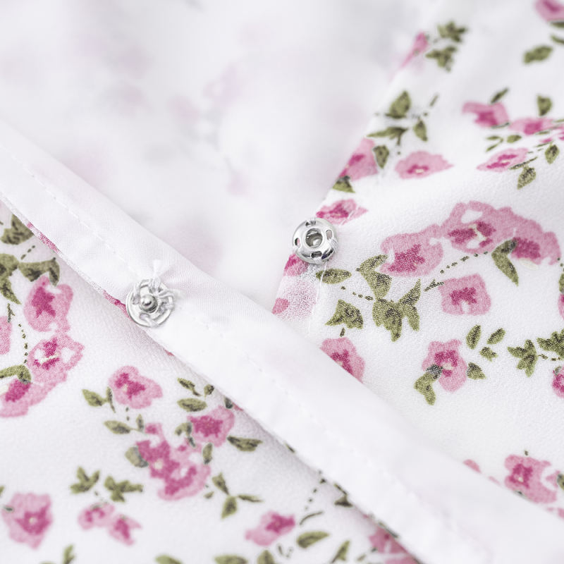 White V Neck Ruffle Detail Long Sleeve Floral Dress