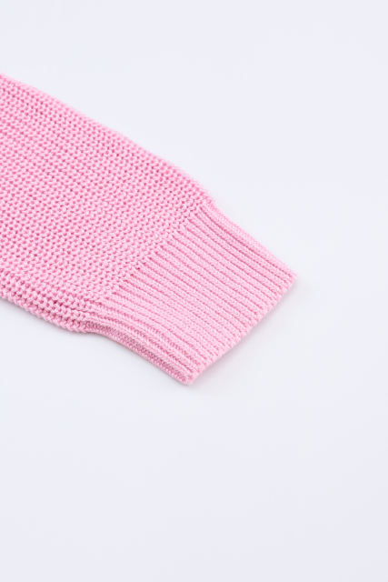 Pink Ribbed Knit V Neck Sweater