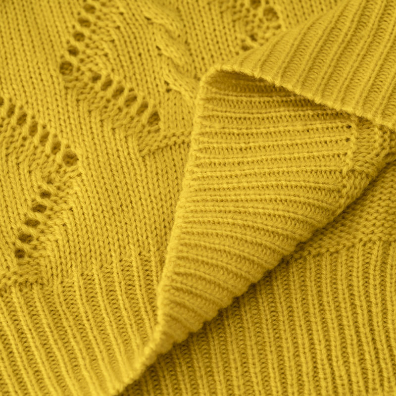 Yellow Polo V Neck Long Sleeve Knit Sweater