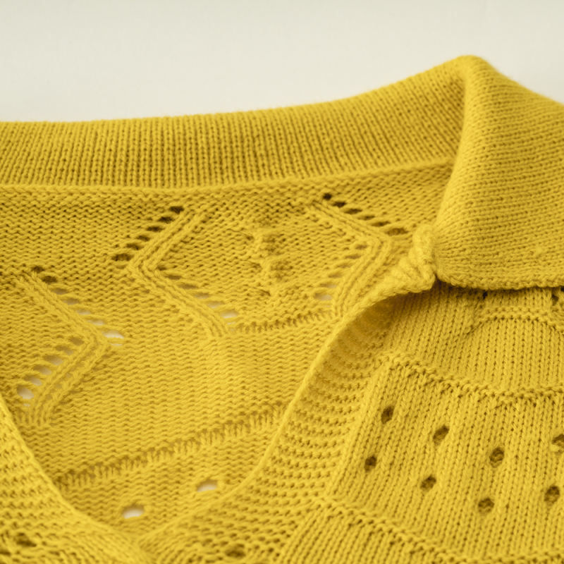 Yellow Polo V Neck Long Sleeve Knit Sweater