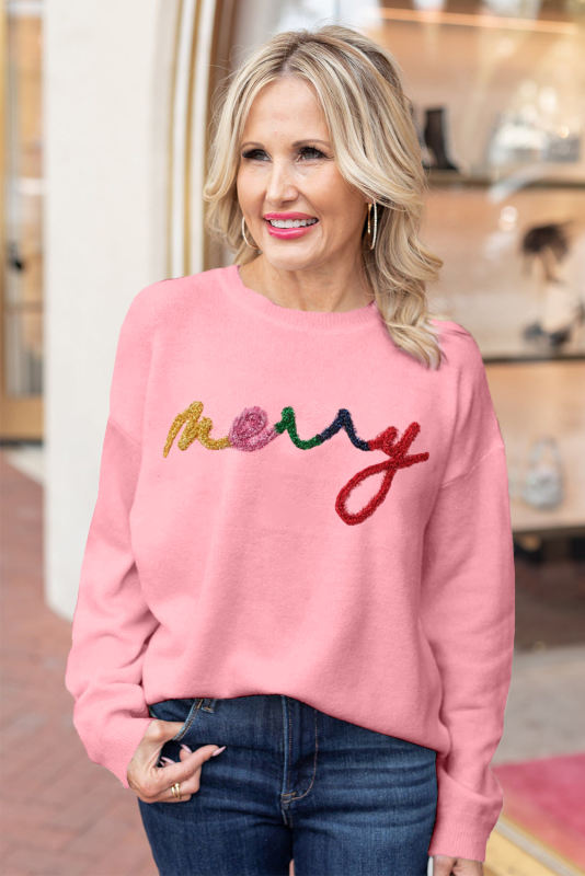 Peach Blossom Holly Jolly Round Neck Casual Sweater