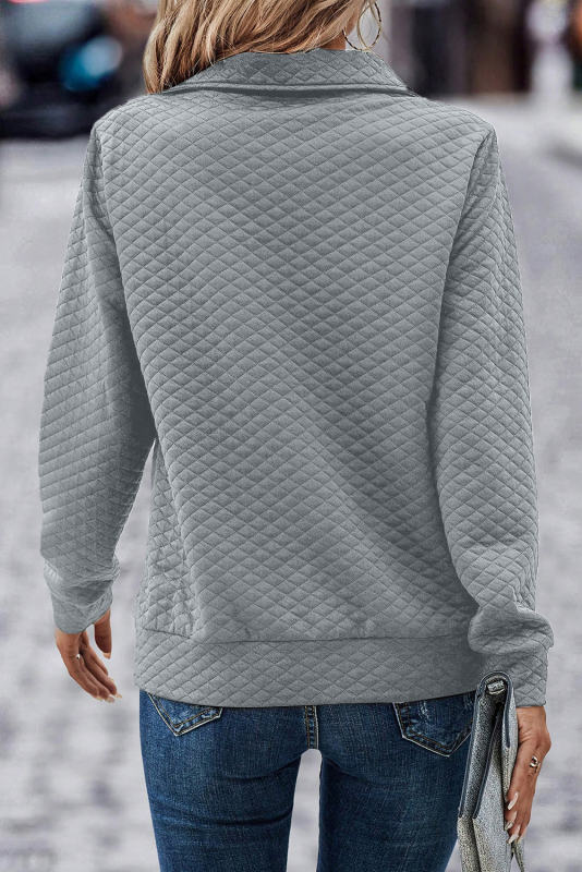 Gray Solid Half Zipper Quilted Pullover Sweatshirt