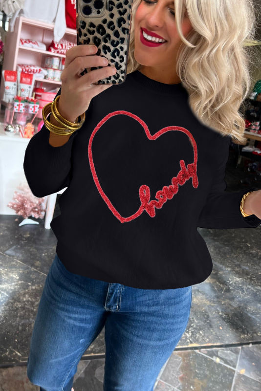 Black Holly Jolly Round Neck Casual Sweater