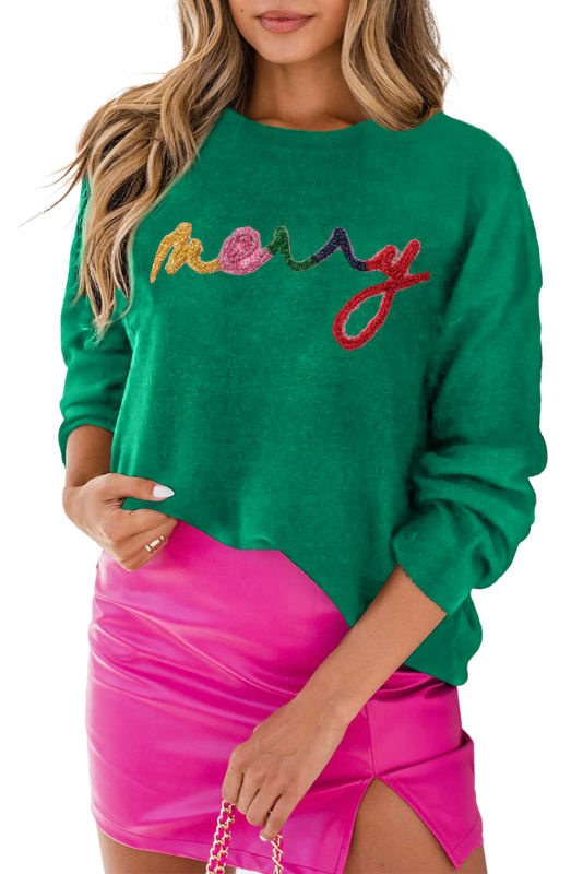 Dark Green Holly Jolly Round Neck Casual Sweater