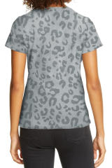 Gray Leopard Print Crew Neck Short Sleeve T Shirt