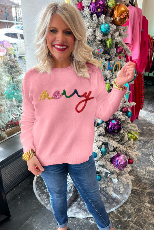 Peach Blossom Holly Jolly Round Neck Casual Sweater