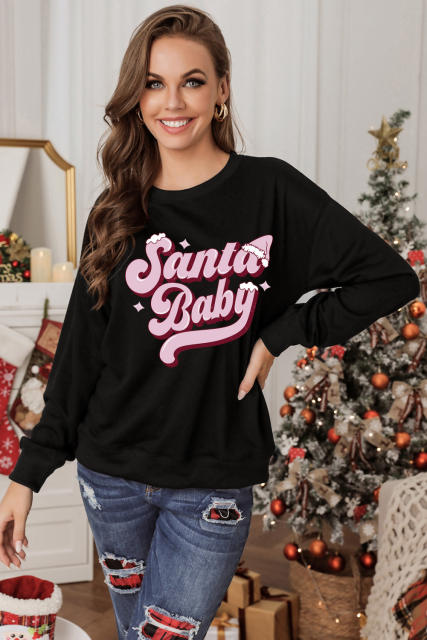 Black Santa Baby Graphic Pullover Sweatshirt