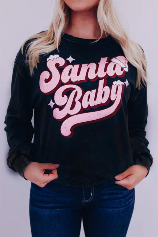Black Santa Baby Graphic Pullover Sweatshirt