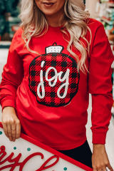 Red joy Plaid Christmas Print Crew Neck Sweatshirt