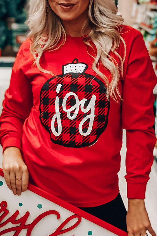 Red joy Plaid Christmas Print Crew Neck Sweatshirt