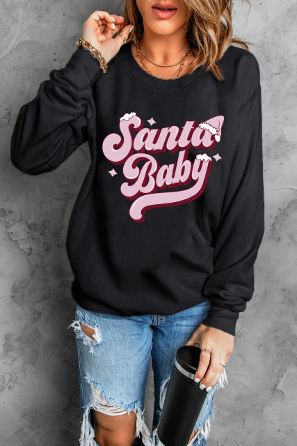 Black Santa Baby Graphic Pullover Sweatshirt