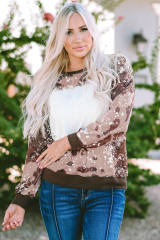 Brown Bleached Tie Dye Leopard Print Long Sleeve Top