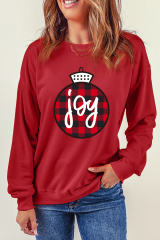 Red joy Plaid Christmas Print Crew Neck Sweatshirt