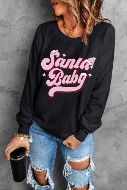 Black Santa Baby Graphic Pullover Sweatshirt