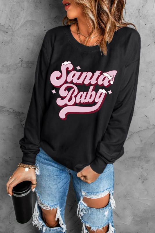 Black Santa Baby Graphic Pullover Sweatshirt