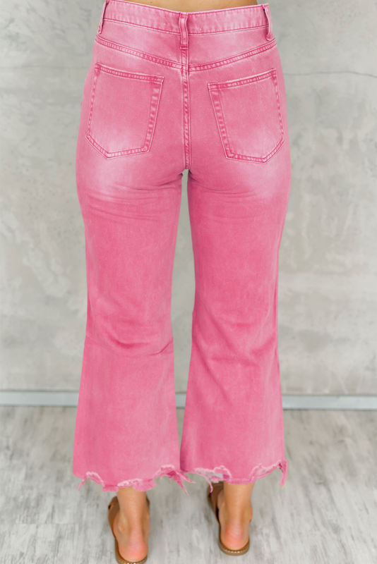 Peach Blossom  Distressed Hollow-out High Waist Cropped Flare Jeans