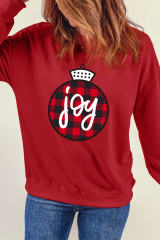 Red joy Plaid Christmas Print Crew Neck Sweatshirt