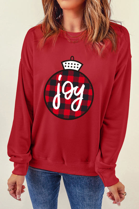 Red joy Plaid Christmas Print Crew Neck Sweatshirt