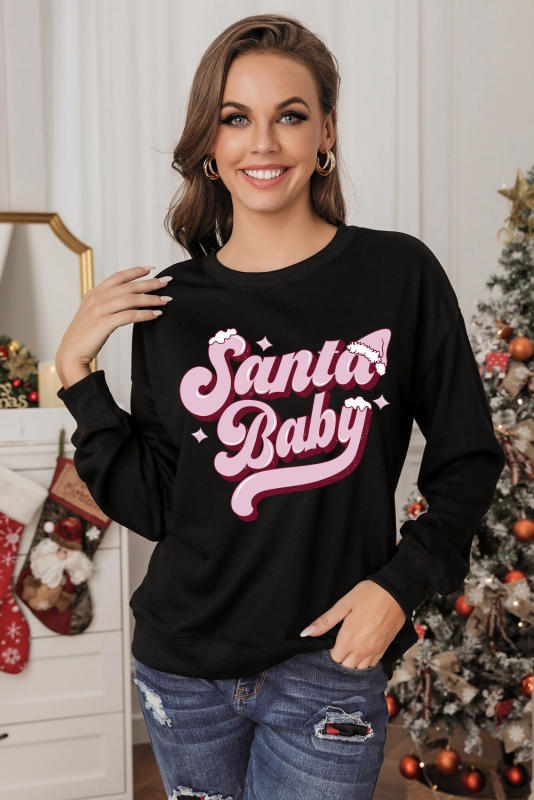 Black Santa Baby Graphic Pullover Sweatshirt