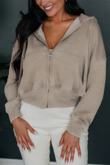 Mineral Wash Full Zip Drawstring Hoodie