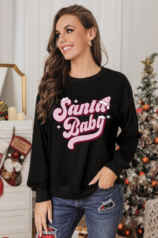 Black Santa Baby Graphic Pullover Sweatshirt