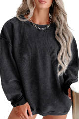Black Plus Size Corded Round Neck Sweatshirt