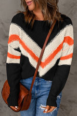Black Chevron Striped Drop Shoulder Sweater LC2722180-P2