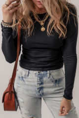 Black Solid Long Sleeve Slim Fit Tee