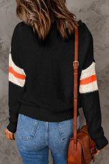 Black Chevron Striped Drop Shoulder Sweater LC2722180-P2
