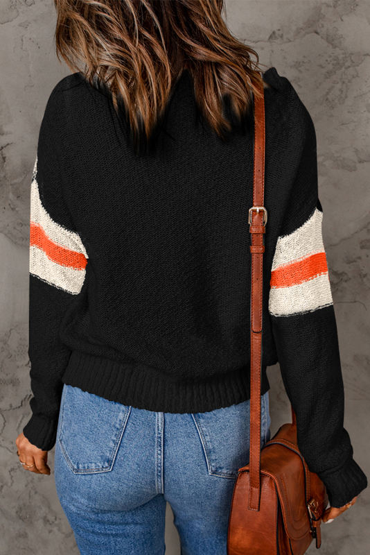 Black Chevron Striped Drop Shoulder Sweater LC2722180-P2
