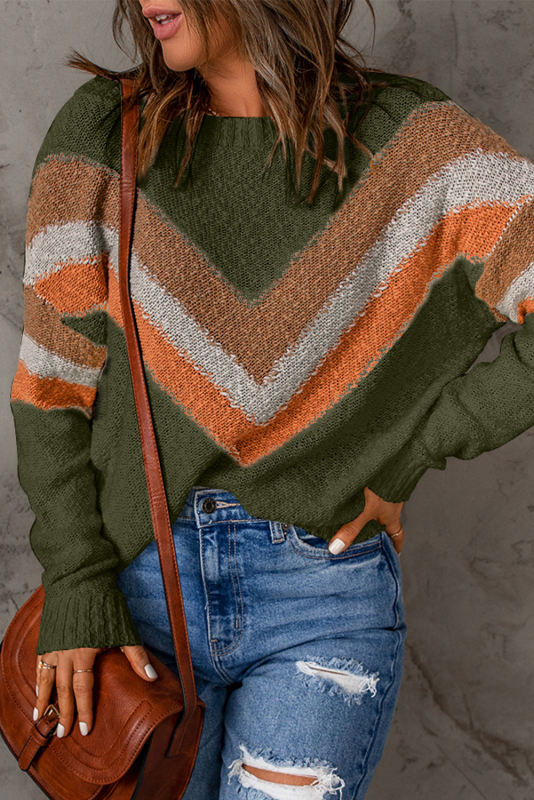 Multicolor Chevron Striped Drop Shoulder Sweater LC2722180-P922